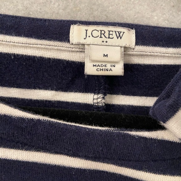 J. Crew Size M Navy Blue White Stripe Cotton Long Sleeve Pullover Shirt Dress - Picture 10 of 11
